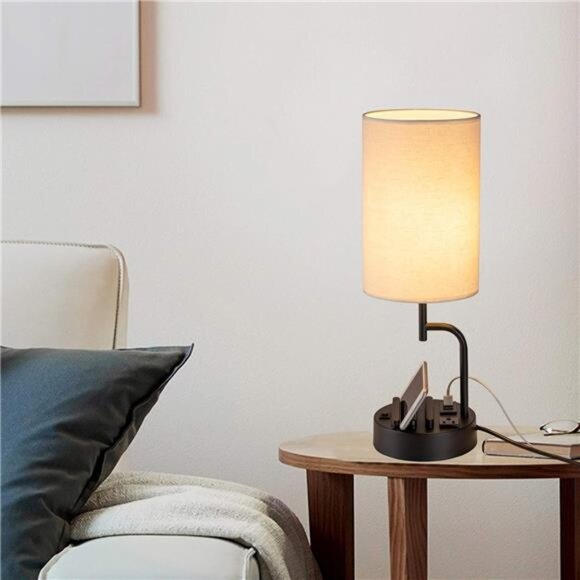 Table Lamp with 3 USB Charging Ports, Modern Desk Lamp with AC Outlet - Picture 7 of 8